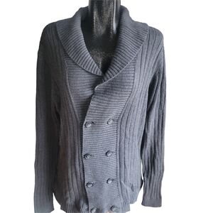 Le Chateau Men's Gray Double-Breasted Knit Cottagecore Fisherman Cardigan XL